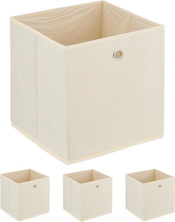 Relaxdays Aufbewahrungsbox, 4er Set, faltbar, H x B x T: 30 x 30 x 30 cm, Stoffbox mit Griffloch, Regalbox offen, Creme