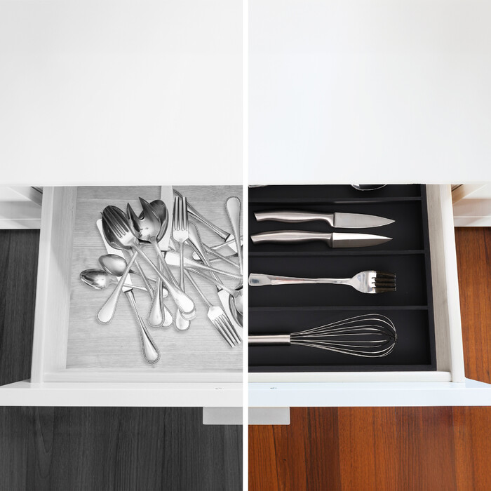 Relaxdays Schwarzer Besteckkasten 5 Fächer