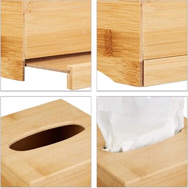 Relaxdays 2 x Kosmetiktücherbox quadratisch, Taschentuchbox Holz, Kosmetikbox Bambus, HxBxT: 15,5 x 14,5 x 14,5 cm, Natur