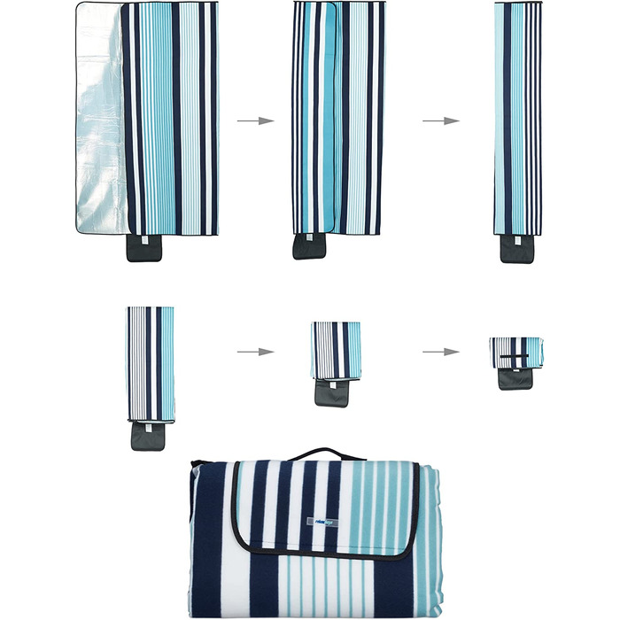 Relaxdays XXL Picknickdecke, 200x300 cm, isoliert, wasserdicht, gestreifte Fleece Stranddecke, weich, Tragegriff, bunt