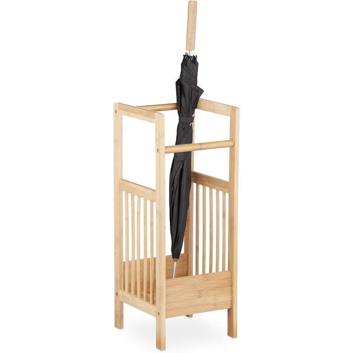 Relaxdays Schirmständer Bambus, eckig, 2 Griffe, H x B x T: ca. 64 x 25 x 26,5 cm, Umbrella Stand, Schirmhalter, natur