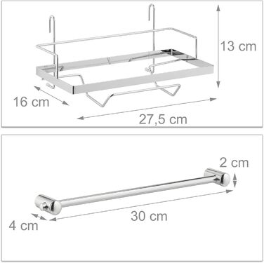Relaxdays Küchenutensilienhalter Set, Edelstahl-Optik, Küchenrollenhalter, Abtropfgestell, Hängeleisten, 6 Haken, silber