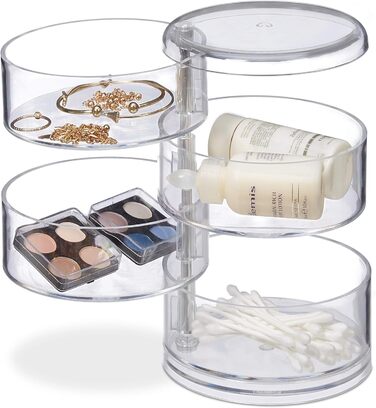 Relaxdays Kosmetik-Organizer, 4 drehbare Fächer, Make Up Kit, Acryl, transparent