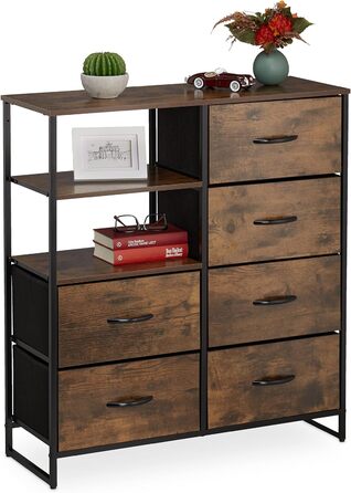 Relaxdays Kommode, 6 Schubladen, 3 Ablagen, Industrial, 92x84x32 cm, braun/schwarz, Eisen