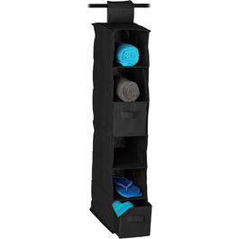 Relaxdays Hängeregal Stoff, 6 Fächer, 2 Schübe, für Kleiderschrank, HBT: ca. 82x14,5x30 cm, schwarz