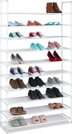 Relaxdays Schuhregal Stoff, HBT: 175,5x100x29 cm, für 50 Paar Schuhe, 10 Etagen, Stecksystem, XXL Schuhgestell, (Weiß)