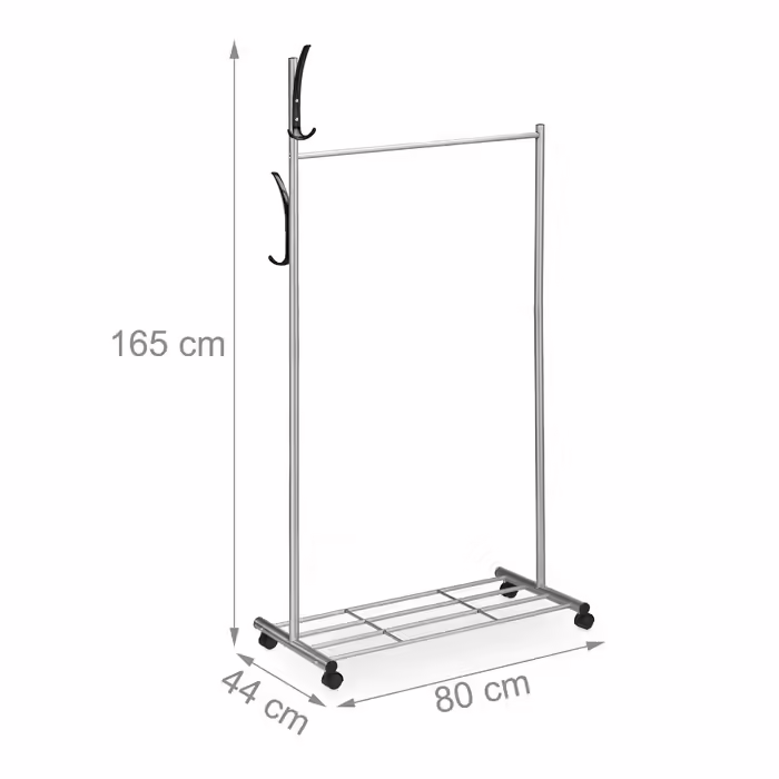 Relaxdays Silberne Garderobe mit Rollen