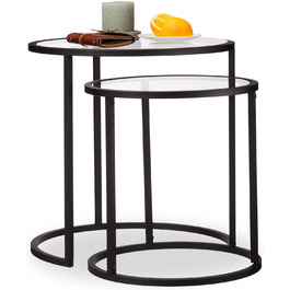 Relaxdays, schwarz Beistelltische 2er Set, Satztisch, Sofatisch, mit Glasplatte, untereinander passend, HBT 50,5x50x50cm, Hartglas, Standard