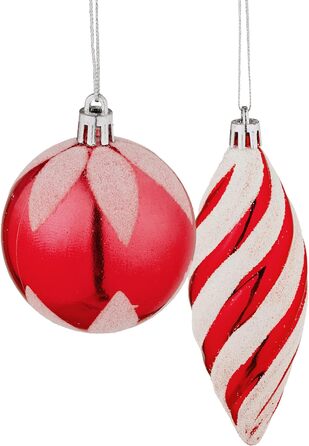 Relaxdays Weihnachtskugeln 72er Set, glitzernd/matt/glänzend, Stiefel/Herz/Zapfen, Kunststoff, Rot