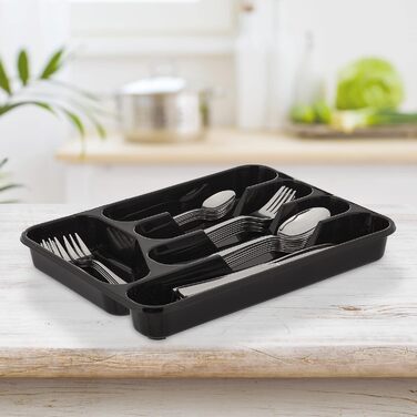 Relaxdays Besteckkasten, 2er Set, 5 Fächer, Kunststoff, schwarz (24,5x32,5 cm)