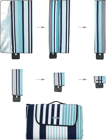 Relaxdays XXL Picknickdecke, 200x300 cm, isoliert, wasserdicht, gestreifte Fleece Stranddecke, weich, Tragegriff, bunt