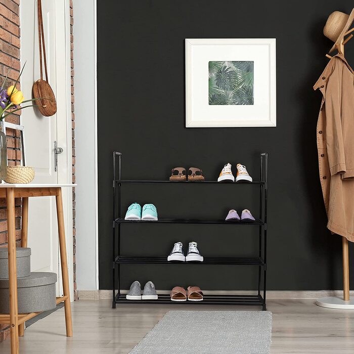 Relaxdays Schuhregal Stecksystem,  für 12 Paar Schuhe, HBT: 67 x 90,5 x 30,5 cm, Schuhständer Metall, schwarz 10036199_348 (4 Ebenen)