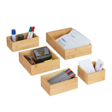 Relaxdays 5er Set Ordnungsboxen Bambus