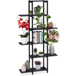 Relaxdays Pflanzenregal, 6 Ablagen, 150x78x24 cm, Stahl & MDF, innen, Schwarz