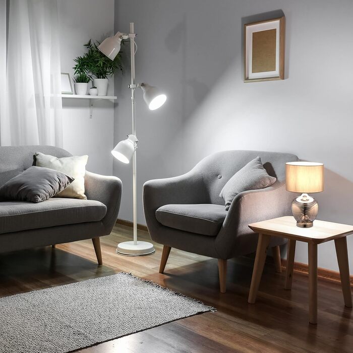 Relaxdays Tischlampe, Glasfuß & Stoffschirm, E14, Nachttischlampe, HxD: 41x25 cm, anthrazit Schwarz