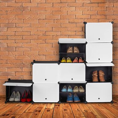 Relaxdays Schuhschrank, 24 Fächer, modular, Kunststoff & Metall, 125x125x32 cm, schwarz-weiß