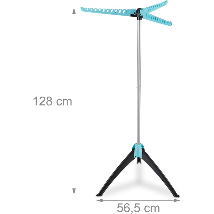 Relaxdays Bügelwäscheständer klappbar, 3 Arme, für Kleiderbügel, Wäscheständer, HxD: 128 x 56,5 cm, silber-türkis
