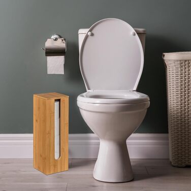 Relaxdays Toilettenpapier Aufbewahrung Bambus, für 4 Rollen, Toilettenpapierbehälter stehend, HBT 42x13,5x13,5 cm, Natur