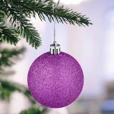 Relaxdays 72er Set Weihnachtskugeln: glitzernd, matt, glänzend, Stiefel, Herz, Zapfen, lila Kunststoff