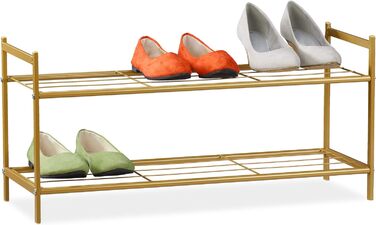 Relaxdays Schuhregal SANDRA, 2 Ebenen, für 6 Paar Schuhe, Metall, Schuhablage, HBT: ca. 33,5 x 69,5 x 26 cm,  Metallregal 2 Ablagen (Gold)
