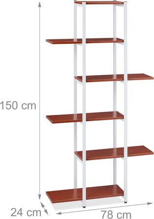 Relaxdays Blumenregal Metall, 6-stufig, Holzoptik, 150x78x24 cm, Indoor Blumentreppe (Rotbraun)