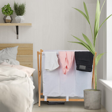 Relaxdays Klappbarer Wäschekorb mit 3 Fächern