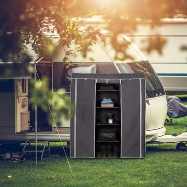 Relaxdays Stoffkleiderschrank, 9 Fächer, 2 Kleiderstangen, HBT: 173 x 148 x 43 cm, Camping, Keller, Faltschrank, anthrazit, Stoff
