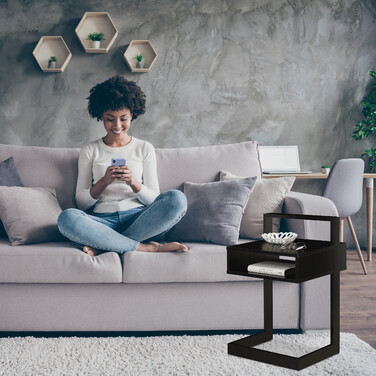 Relaxdays Beistelltisch mit Fach schwarz