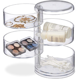 Relaxdays Kosmetik-Organizer, 4 drehbare Fächer, Make Up Kit, Acryl, transparent