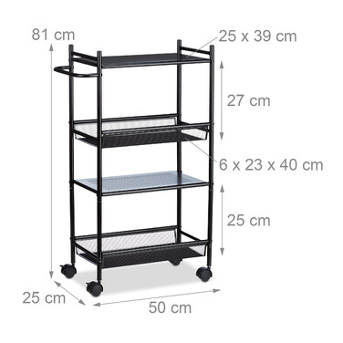 Relaxdays Rollregal schmal mit 4 Ablagen