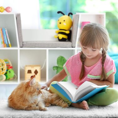 Relaxdays Bücherregal mit Sitzkissen, Kinderregal mit 6 Fächern, 63x103x30 cm, gepolstert, Sitzbank Kinderzimmer, weiß