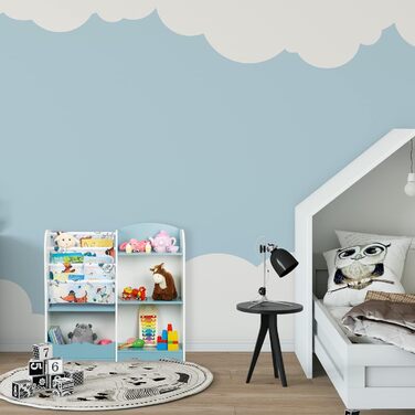Relaxdays Kinderregal, 7 Fächer für Bücher & Spielzeug, Hundemotiv, HxBxT: 84 x 86 x 26 cm, Kinderzimmerregal, bunt