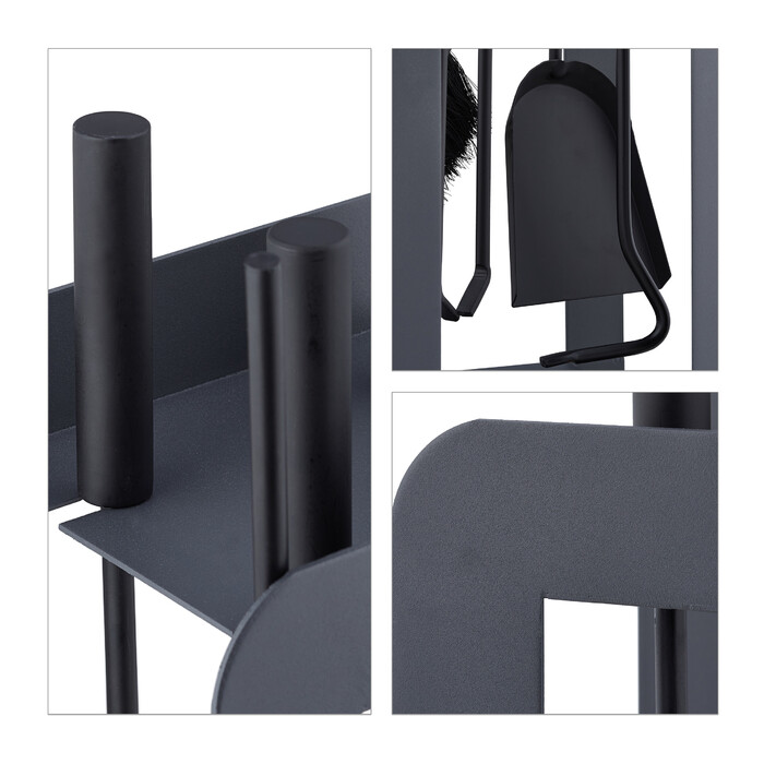 Relaxdays 5-teiliges Kaminbesteck in Grau/Schwarz