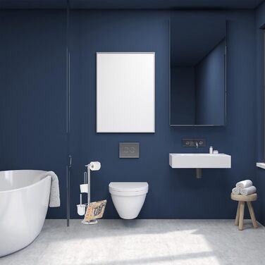 Relaxdays, Toilettenbürste, Bürstenhalter, Magazinhalter, HBT 69 x 30 x 22 cm, Silber WC Garnitur, Toilettenpapierhalter, 22 x 30 x 69 cm