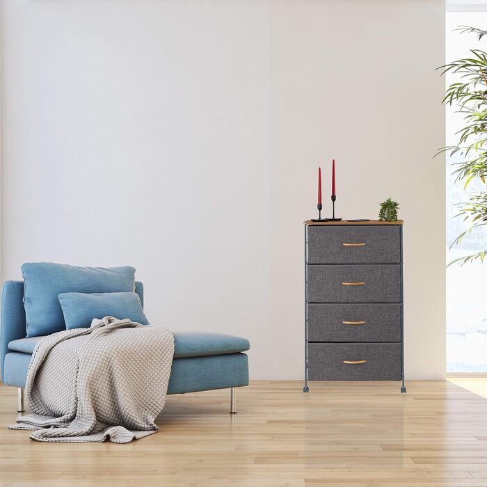 Relaxdays Roll-Schubladenschrank, 6 Stoffschubladen, Holzoptik, 74,5x58x30 cm, grau Design D