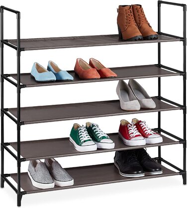 Relaxdays XL Schuhregal Stecksystem, 5 Ebenen, für 20 Paar Schuhe, Stoff Schuhständer, HxBxT: 90,5 x 87,5 x 30 cm, (Braun)