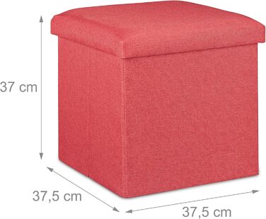 Relaxdays Sitzhocker, faltbar, gepolstert, eckig, Stoff, 37x37,5x37,5 cm, 1 Stk, Rot