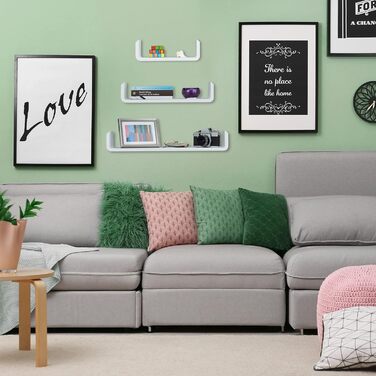 Relaxdays Regalbrett 3er Set, Hängeregal Wand, Wandboard Holz, Gewürzregal hängend, Wandregal, U-Form, MDF, weiß