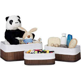 Relaxdays Aufbewahrungskorb 3er Set, Stoffbezug, Bambus, rechteckig, Bad, Accessoires, Spielzeug, Allzweckkorb, (Braun)