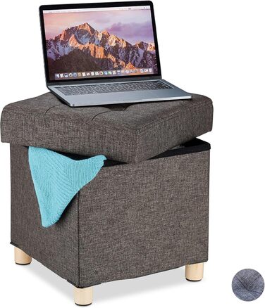 Relaxdays Sitzhocker mit Stauraum, gepolstert, gesteppt, Stoff, 40x38x38 cm, grau (Braun)