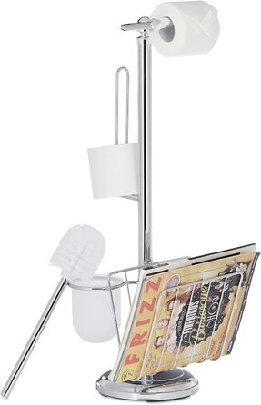 Relaxdays, Toilettenbürste, Bürstenhalter, Magazinhalter, HBT 69 x 30 x 22 cm, Silber WC Garnitur, Toilettenpapierhalter, 22 x 30 x 69 cm