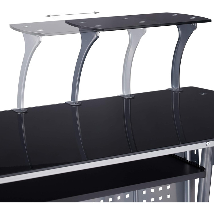 Relaxdays Computertisch, Glas, Tastaturauszug, Fach für Rechner, HBT 98x105x55 cm, modern, Schwarz