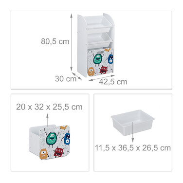 Relaxdays Schmales Kinderregal mit Monstern