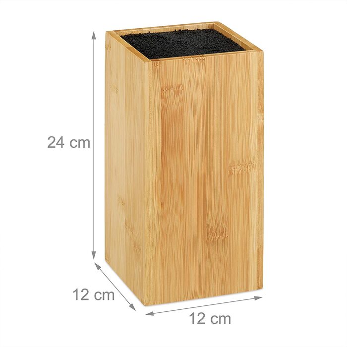 Relaxdays Messerblock unbestückt aus Bambus, mit Borsteneinsatz, Messerhalter für 6 Messer aller Art, HD 24x12 cm, natur