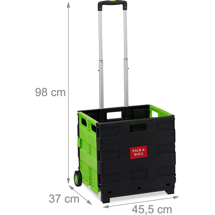 1 x Einkaufstrolley klappbar, Teleskop-Griff, 2 Gummi Rollen, bis 35 kg, Shopping Trolley, Aluminium, ABS, (Grün, Einkaufstrolley klappbar)
