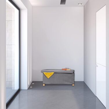 Relaxdays Sitzbank mit Stauraum, Samt, Holzfüße, bis 120 kg, faltbar, 34x76x38 cm, Anthrazit