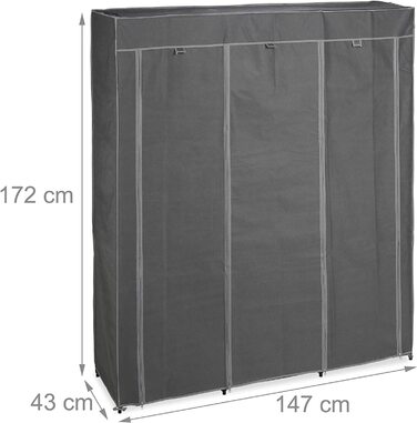 Relaxdays Stoffschrank mit Kleiderstange & 9 Ablagen, HxBxT: 172x147x43cm, Kleiderschrank mit Reißverschluss, anthrazit