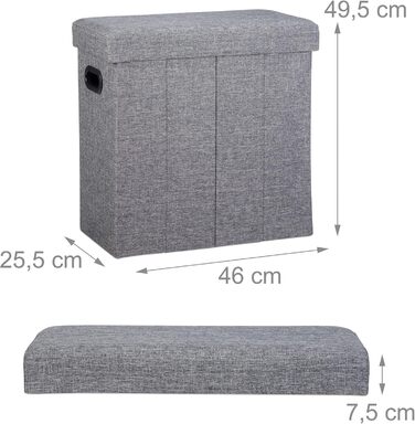 Relaxdays Faltbarer Sitzhocker mit Stauraum, 49,5x46x25,5 cm, Dunkelgrau
