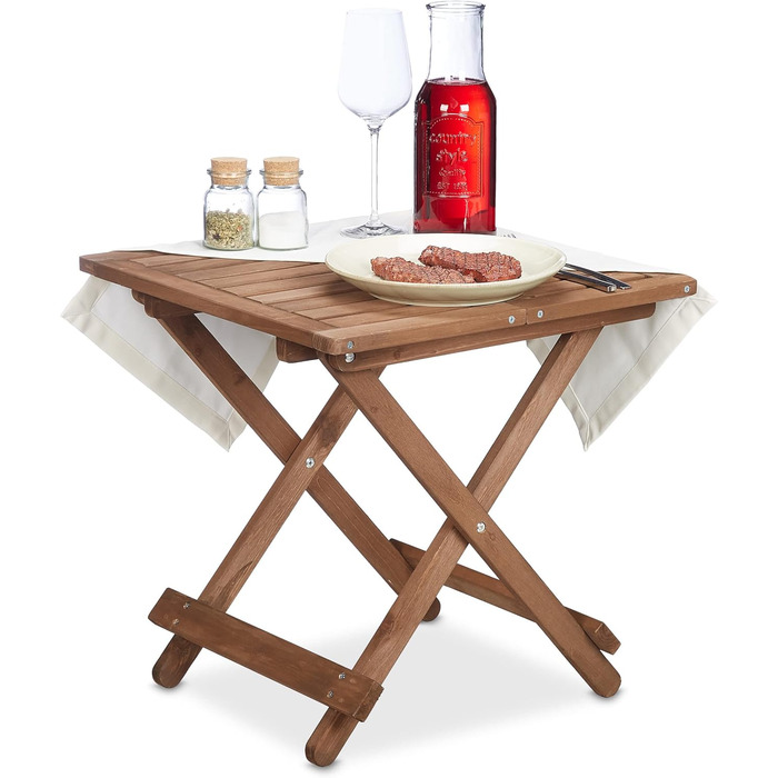 Relaxdays Klapptisch aus Holz, 50x50x50 cm, braun, für Wohnzimmer, Balkon & Terrasse, tragbar, stabil