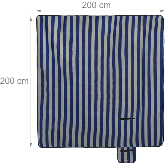 Relaxdays XXL Picknickdecke, 200x200, Fleece Stranddecke, wärmeisoliert, wasserdicht, Badedecke, Tragegriff, blau-grau